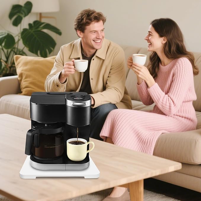 360째 Rolling Tray Bamboo Appliance Slider for Kitchen Appliances, Coffee Maker Mat Tray for Countertops Sliding Tray for Coffee Maker Appliances Mat Easily from Under The Cabinet White 11.6횞13.9