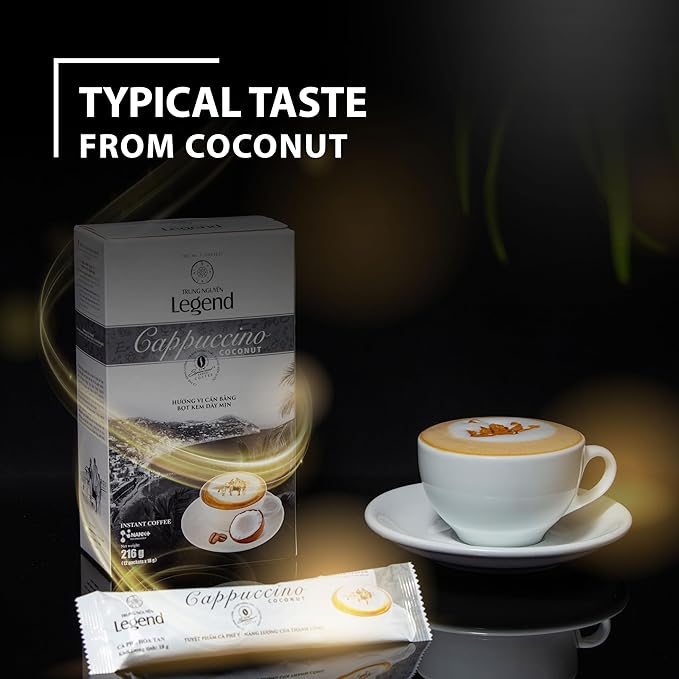 TRUNG NGUYEN LEGEND Cappuccino Coconut Instant Coffee Single Served Stick for Energy Boost (8oz - Box of 12 Sticks)