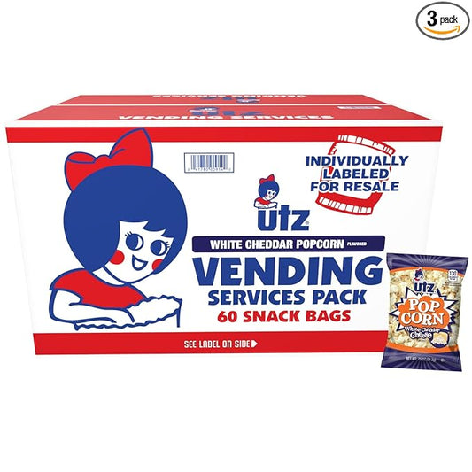 Utz Popcorn, White Cheddar ??.75 oz. Bags (60 Count) ??Baked with Real Cheese, Tasty Individual Snacks to Go, Cholesterol Free, Trans-Fat Free, Gluten Free Snacks