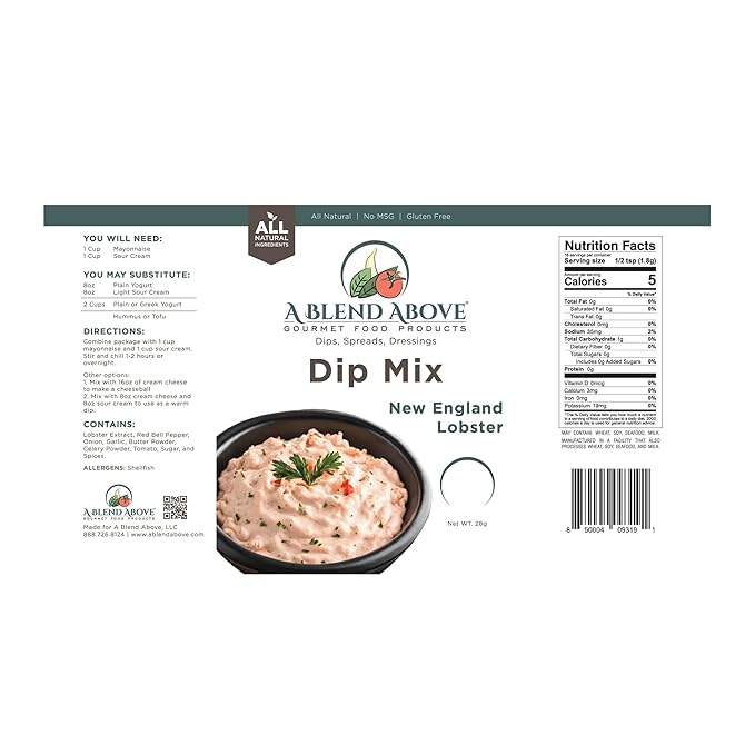 A Blend Above New England Lobster Dip Mix, Variety Pack, 1oz, (3 Pack), Seafood Dip, Gluten-Free, No MSG, All Natural, No Preservatives, Vegetable Dip, Low Carb, Easy to Make