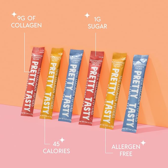 Raspberry Radiance Collagen Tea - Stick Pack Pouch, Sun-Kissed Raspberry Blend, Beauty and Wellness, 10g Collagen Peptides Mix, 30 Count