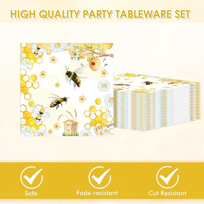 40Pcs Bee Birthday Party Decorations Bee Paper Plates and Napkins Cute Bumblebee Daisy Honeycomb Themed Tableware Set,for Honey Baby Shower Kids Boys Girls Birthday Gender Reveal Decorations,Serves 20