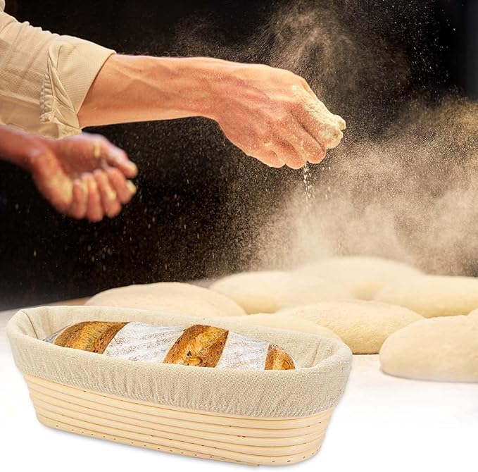 2PACK 12 inch Oval Bread Proofing Basket Banneton Bread Dough Proofing Rising Rattan Basket & Liner for Baking Bread Making