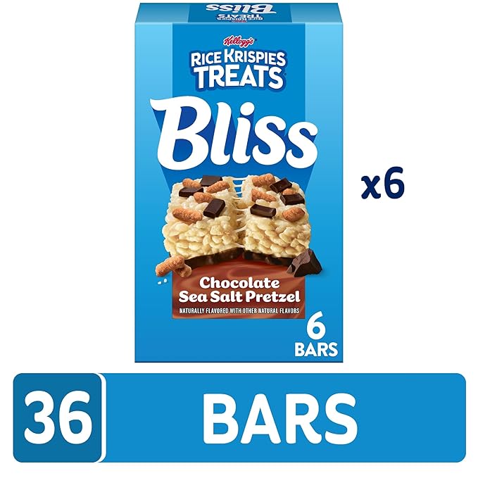 Rice Krispies Treats Bliss Crispy Marshmallow Squares, Snack Bars, Chocolate Sea Salt Pretzel (6 Boxes, 36 Bars)