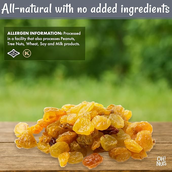 Oh! Nuts Golden Raisins - Sun Dried Fruit - 2 lb - No Sugar Added - Dehydrated Fruit Bites - Packed in New York Zip-Seal Bag for Exceptional Freshness