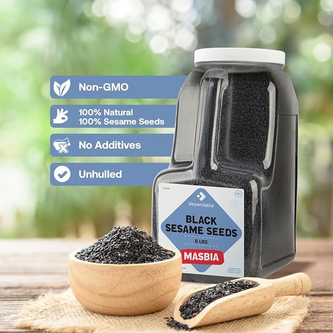 Dependable Food Black Sesame Seeds -6 Lb. Jar- Kosher, Bulk - Perfect for Chefs, Restaurants & Culinary Enthusiasts - Natural & Non GMO - 100% Sesame Seeds - Great for Sushi, Desserts & Baked Goods