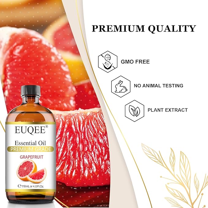 Grapefruit Essential Oil 118mL Pure Grapefruit Oil, Large Capacity Essential Oil with Glass Dropper for Diffuser, Aromatheraphy, DIY Soap (4fl.oz)