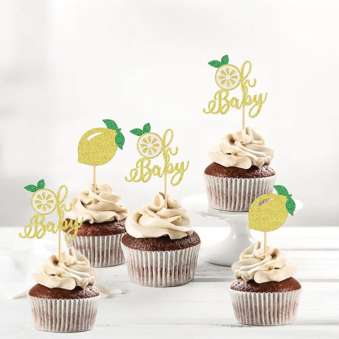 24Pcs Lemon Cupcake Toppers Fruit Theme Lemonade Party Cupcake Picks for Lemon Theme Baby Shower Kids Boys Girls Birthday Party Cake Decorations Supplies