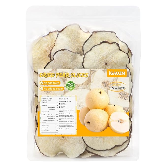 iGAOZM Dehydrated Dried Pears Slices,7.02oz/200g,Dehydrated Pear Fruit Slices,No Sugar Added,Dry Pear Slices for Cocktails Garnish Bulk,Tea,Fruit Snacks,Candle Decor,Baking Cooking