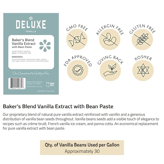 Deluxe Vanilla Vanilla Bean Paste Bulk 128 oz, Bakers Blend Vanilla Extract with Vanilla Bean Paste made with Real Vanilla Beans (1 Gallon) Substitute for Pure Vanilla Extract