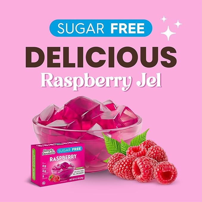 Simply Desserts Sugar-Free Raspberry Jel, 6-Pack ??Vegan Dessert, Keto Snacks, Diabetic Friendly & Kosher, 1.7 Oz Ea