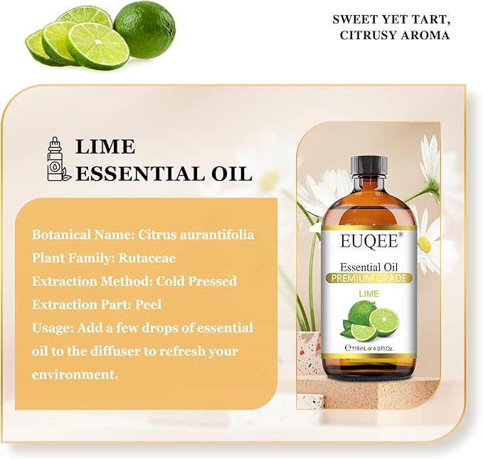 Lime Essential Oil 4fl oz Pure Lime Oil Essential Oil with Dropper for Diffusers, DIY Soap & Bath Bombs (118 ml)