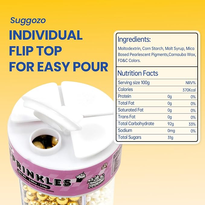 Sprinkles for Cake Decorating, Gold Silver White and Black Pearl Sprinkles, Edible Pearl, Mix Sprinkles for Cake Decorations, Cupcake Toppers, Ice Cream, 110g/3.88oz