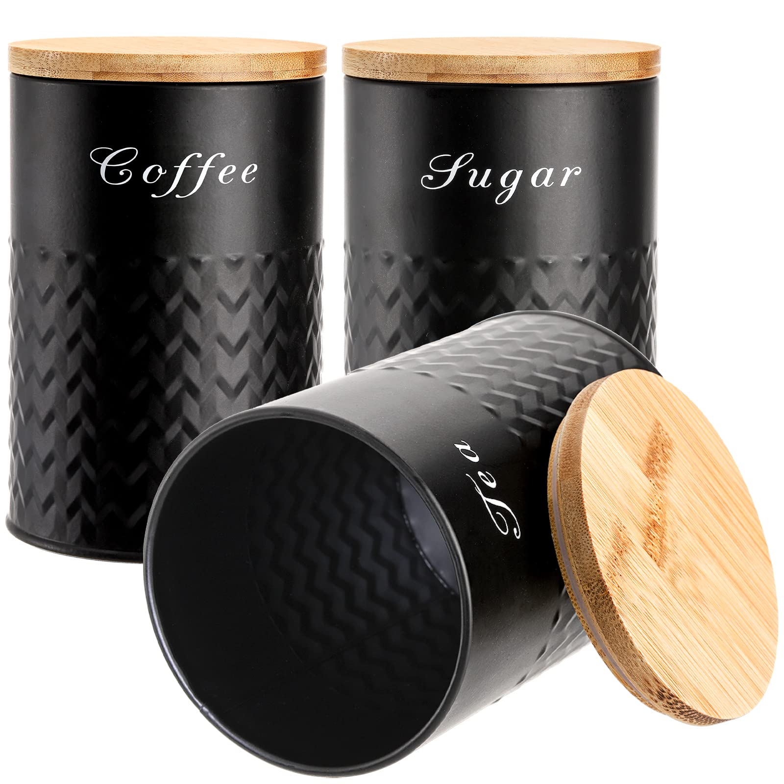Bekith 3 Pack Kitchen Canisters with Bamboo Lids, Airtight Metal Canister Set, Food Storage