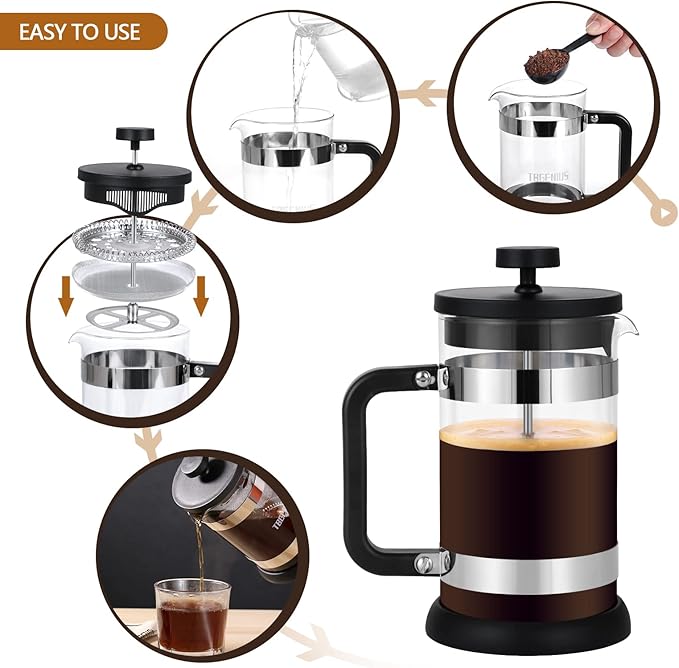 French Press Coffee Maker 21 oz, Cold Brew Heat Resistant Thickened Borosilicate Coffee Pot, Coffee Presses 600 ml, Tea and Frothed Milk Press (Blackç«?1Ounce)