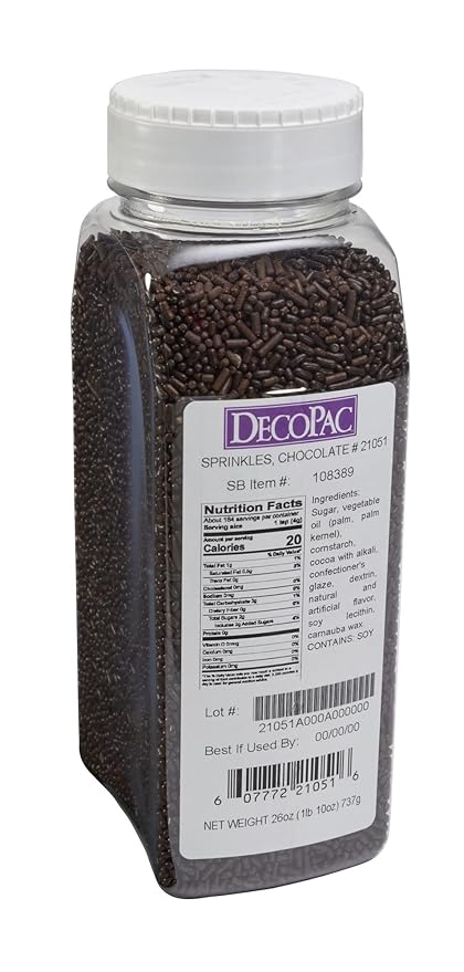 DecoPac Chocolate Brown Sprinkles | Extra Large 26oz Pack | Cake Sprinkle Mix, Fancy Sprinkles For Cake Decorating, Handheld Container, Candy Sprinkles, Cake Sprinkles - Brown