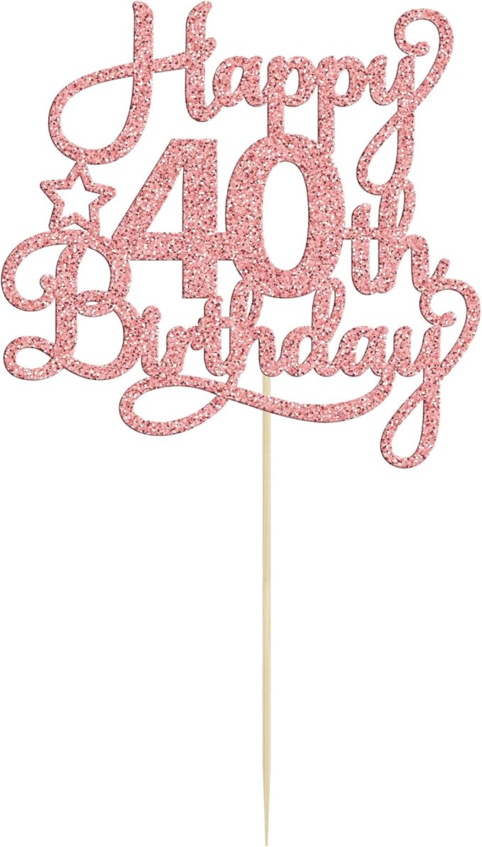 1 Pack Happy 40th Birthday Cake Topper Rose Gold Glitter 40 & Fabulous Cheers to 40 Years Old 40th Birthday Cake Pick for Celebrating 40th Birthday Anniversary Party Cake Decorations Supplies