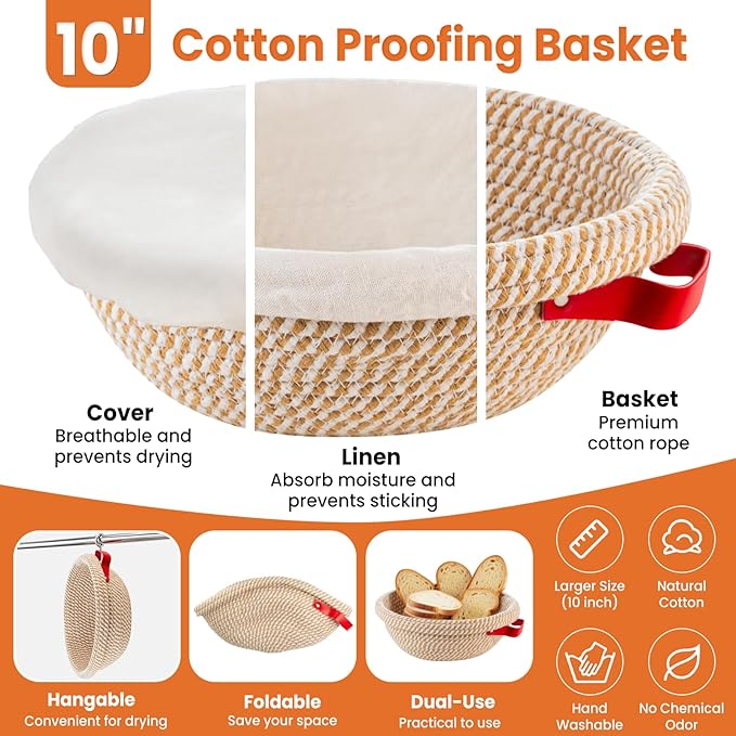 TomCare Sourdough Starter Kit 38PCS Sourdough Bread Baking Supplies, 42oz Glass Starter Jar 10'' Round Cotton Bread Proofing Basket 10pcs Bread Bags 10pcs Measuring Cups Silicone Baking Mat Tools