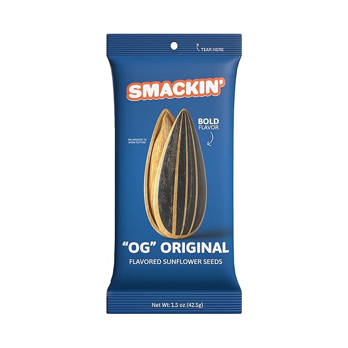 SMACKIN' Sunflower Seeds, Roasted Jumbo Small-Batch, American Made - Original. 1.5oz bags (36 Pack)
