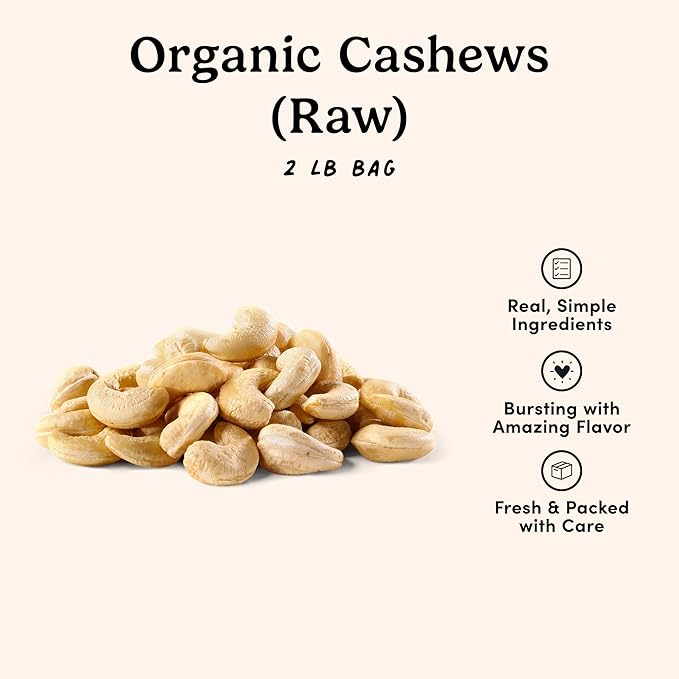 Nuts.com ??Raw Organic Cashews ??Healthy Snack for Adults & Kids, Creamy & Buttery Flavor, Good Source of Protein, Iron & Healthy Fats ??Vegan, Raw, Gluten-Free & Kosher Pareve ??2 Pound Bag