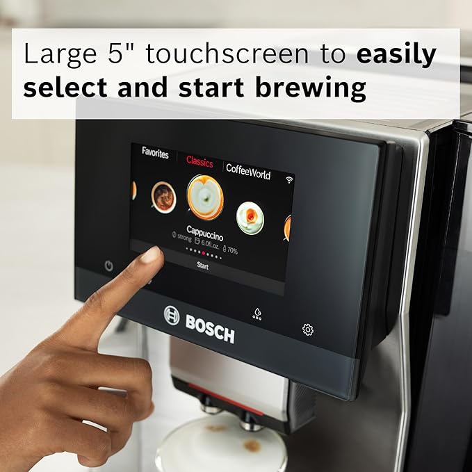 Bosch 800 Series Fully Automatic Espresso and Coffee Machine ??36 Drinks with Coffee World, Cold Brew, Double Cup, Integrated Milk Container, Smart Features, in Silver TQU60307