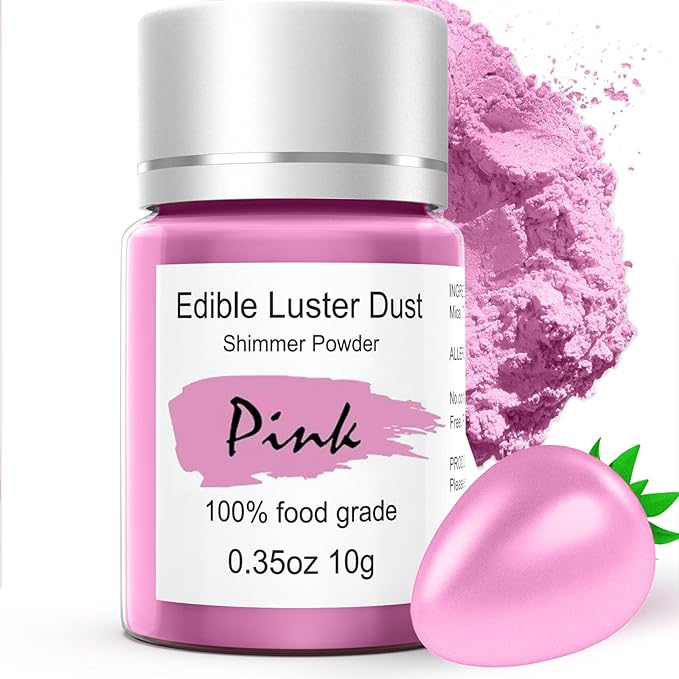 Hot Pink Edible Luster Dust for Cake Decorating ??10g Colaele Shimmering Edible Glitter Dust for Chocolates, Metallic Food Coloring Powder for Edible Glitter for Drinks Cocktails, No Gluten,Vegan