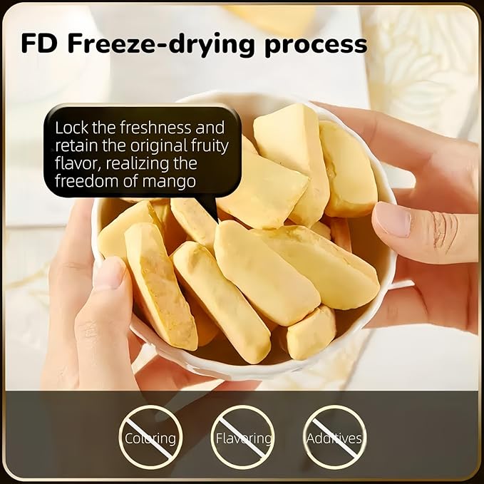 Freeze Dried Mango Chunks, Dried Mango, crispy fruit mango，mango dried fruit，Unsweetened, Crispy Tropical Fruit Snacks, Delicate Jar, 6.1 oz/175g