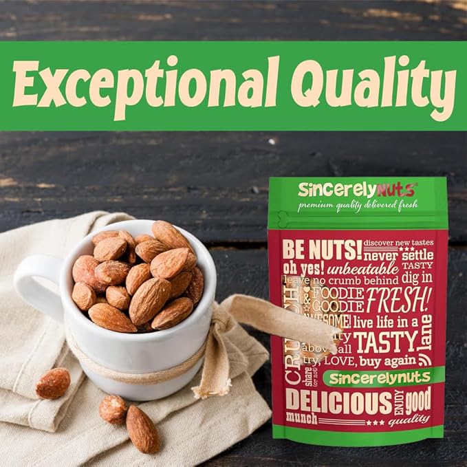 Sincerely Nuts ??Roasted Whole Salted Almonds | 1 Lb. Bag | Delicious Guilt Free Snack | Low Calorie, Vegan, Gluten Free | Gourmet Kosher Food | Source of Fiber, Protein, Vitamins and Minerals