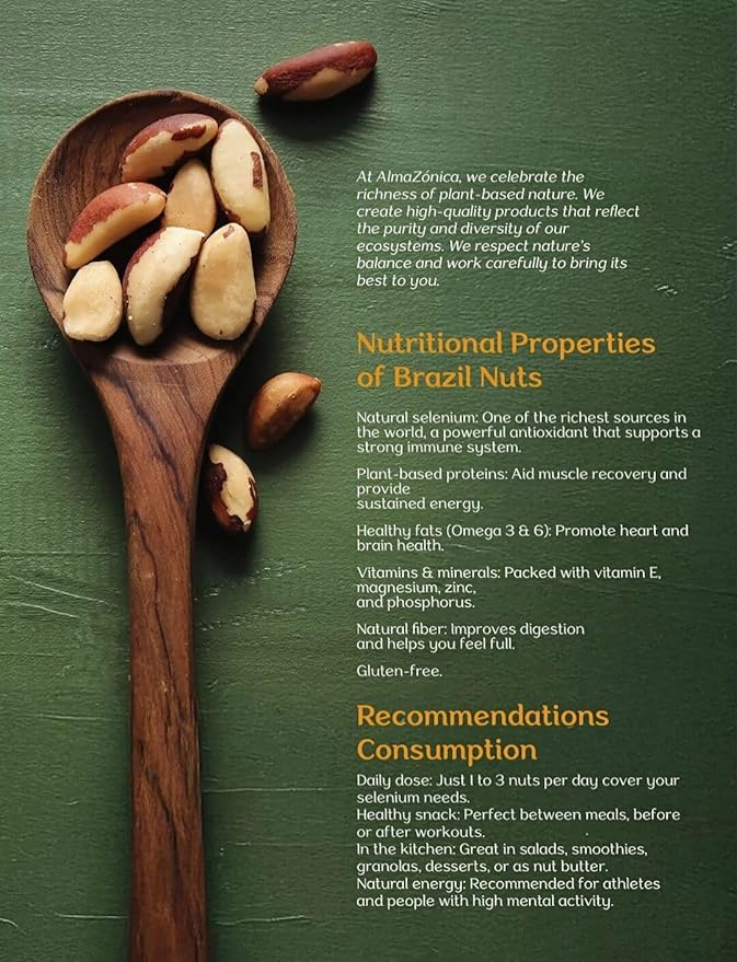 ALMA ZÓNICA – Raw unsalted premium Brazil Nuts, 1 pound (16oz) | Unsalted, Gluten-Free, Kosher | Rich in Selenium, Antioxidants & Healthy Fats | Resealable Bag | Sustainable & Ethically Sourced