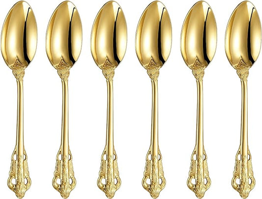 KEAWELL Luxurious 5.1-Inch Espresso Spoons Set - 6 Pieces - Mini Coffee Spoon, 18/10 Stainless Steel - Gorgeous Design with Exceptional Mirror Polished Finish (Gold)