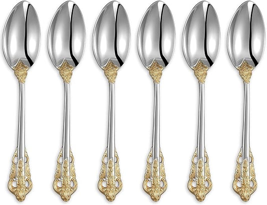 KEAWELL Luxurious 5.1-Inch Espresso Spoons Set - 6 Pieces - Mini Coffee Spoon, 18/10 Stainless Steel - Gorgeous Design with Exceptional Mirror Polished Finish (Gold Accent)