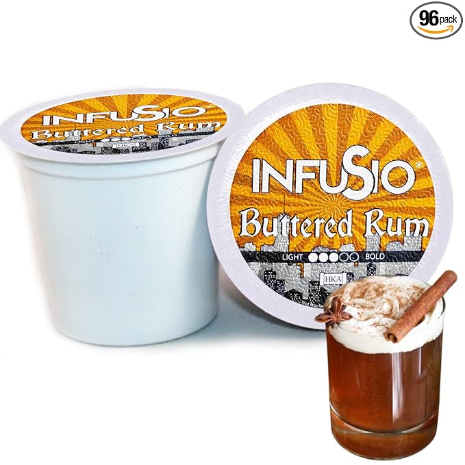 InfuSio Coffee Pods 96 Count Butterd Rum Flavored Medium Roast Single serve Coffee pods for Keurig K Cups Brewers - InfuSio Premium Roasted Keurig 2.0 Compatible