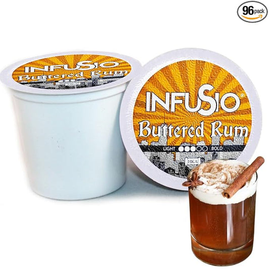 InfuSio Coffee Pods 96 Count Butterd Rum Flavored Medium Roast Single serve Coffee pods for Keurig K Cups Brewers - InfuSio Premium Roasted Keurig 2.0 Compatible