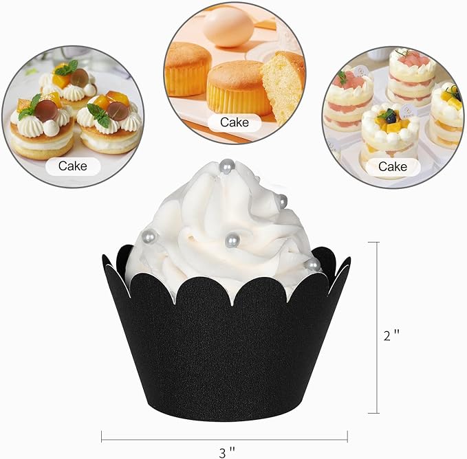 KPOSIYA Set of 100 Artistic Bake Cake Cups Filigree Little Vine Lace Laser Cut Cupcake Wrapper Liner Baking Cup Muffin CaseTrays for Wedding Birthday Party Decoration-Best Kitchen Gift (Black)