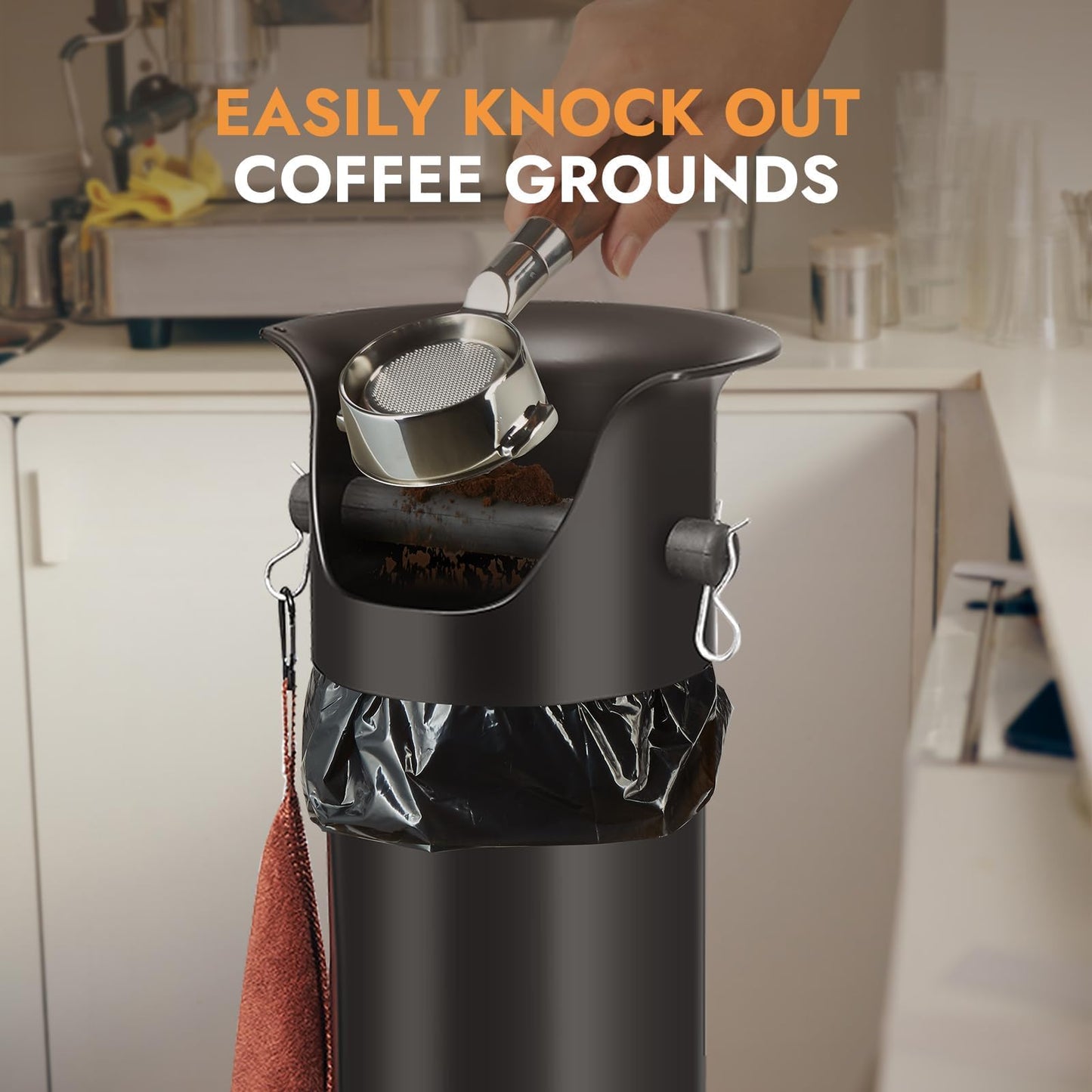 CURTA Espresso Coffee Knock Box with Garbage Bags(30Pcs), Commercial Knock Box for Coffee Grounds