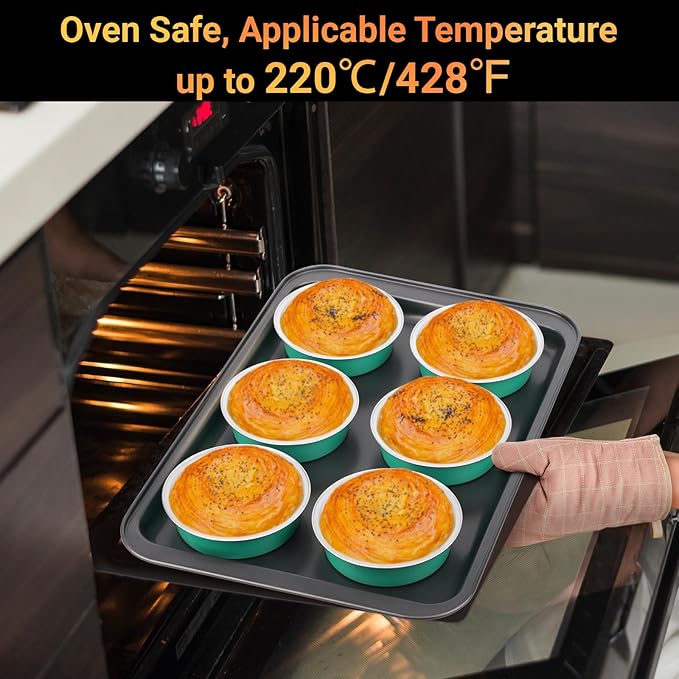 Beasea Disposable Baking Cups, 100 Pack 7.3oz 215ml Aluminum Ramekins Foil Baking Cups 4" Ramekin Cup Cupcake Aluminum Mini Baking Cups No Lids for Party - Elegant Blue
