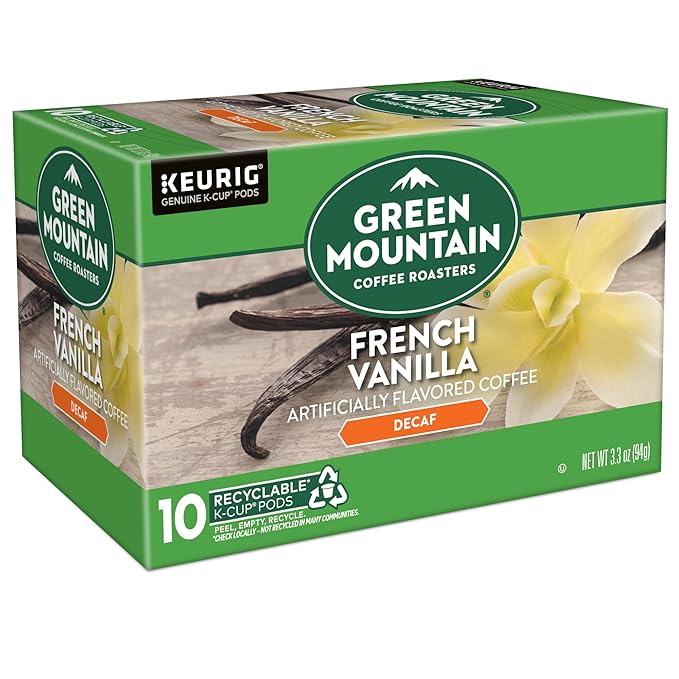 Green Mountain Coffee Roasters French Vanilla Decaf Keurig Single-Serve K-Cup pods, Light Roast Coffee, 60 Count (6 Packs of 10)