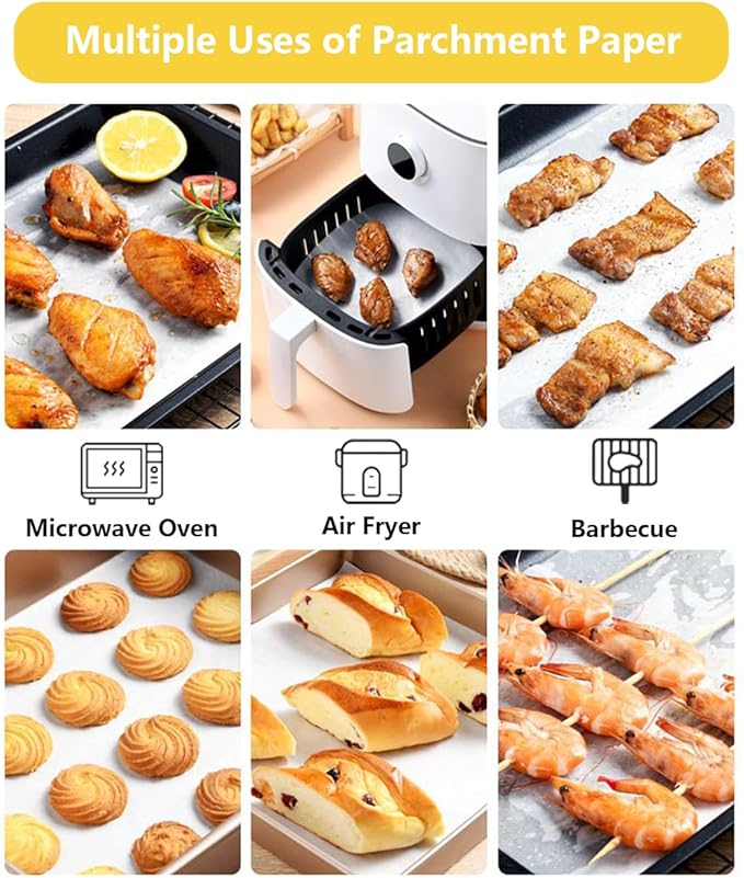 50 PCS 10 x 10 Inch Parchment Paper Baking Sheets for Cookies, Food Basket Liners, Air Fryer, Grilling Rack, Oven Non-Stick Precut Wax Paper Sheets Deli Paper White