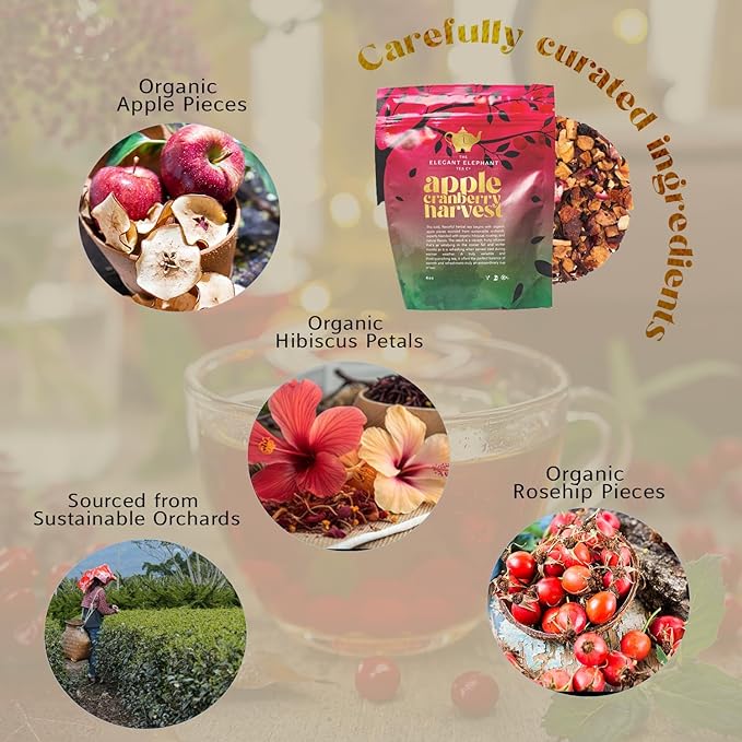 Apple Cranberry Harvest Tea, Organic Loose Leaf Herbal Tea ??Real Fruit, Summer Juice, Caffeine-Free, Refreshing Sweet Iced Drink ??4 oz Resealable Bag (Makes 50 Cups)