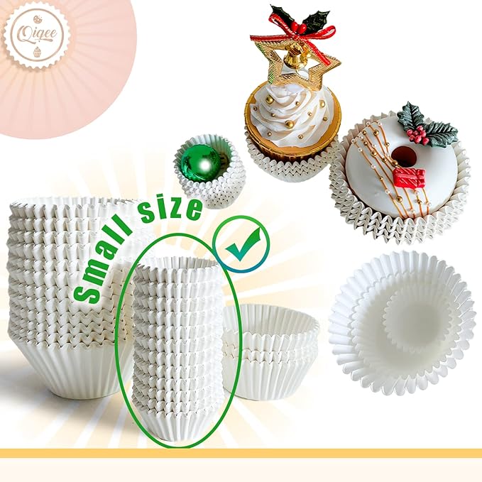 qiqee 600 Count Mini Cupcake Liners White Muffin Liners Food Grade Baking Cups Paper No Smells竊늆mall Sizeç«?"<div>