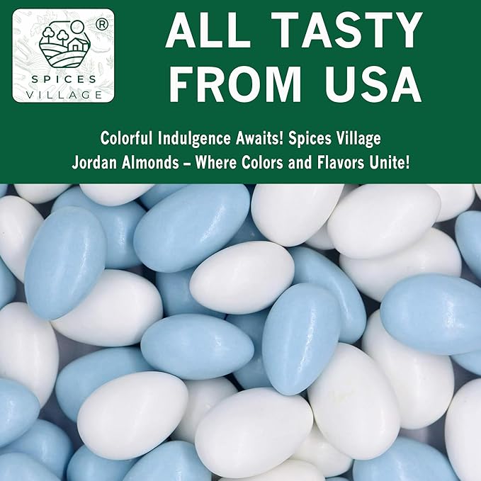 Spices Village Jordan Almonds, Blue and White, Crunchy Candy Coated Almonds, 32 oz, Perfect for Weddings, Baby Showers, Parties, Favors, and Gifting, Kosher Certified