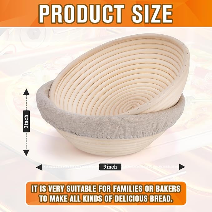 Banneton Bread Proofing Basket, Sourdough Banneton Basket, 9 inch Round Banton Proofing Baskets with Liners, Proofing Baskets for Sourdough Bread Baking Supplies(4 Pack)