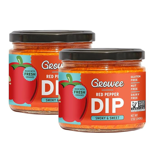 Growee Vegan Red Pepper Dip & Spread (2 Pack) ??Dairy-Free Queso & Dressing Alternative ??Nut-Free, Gluten-Free, Soy-Free and Plant-Based ??Use as Hummus, Shakshuka Sauce & Grilled Cheese Dip