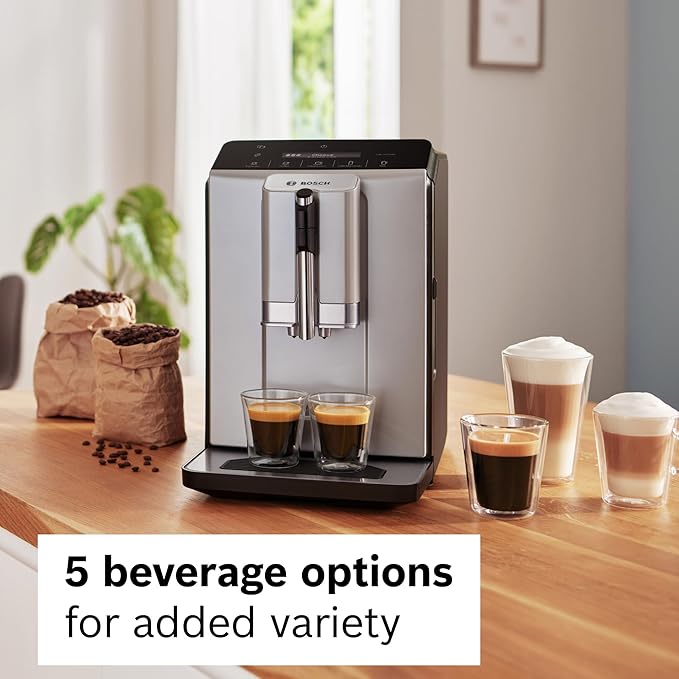 Bosch 300 Series Fully Automatic Espresso and Coffee Machine ??In-Cup Frother, OneTouch Milk Drinks, 5 Drink Options, Ceramic Grinder, Easy Clean & Descale, in Silver TIU20307