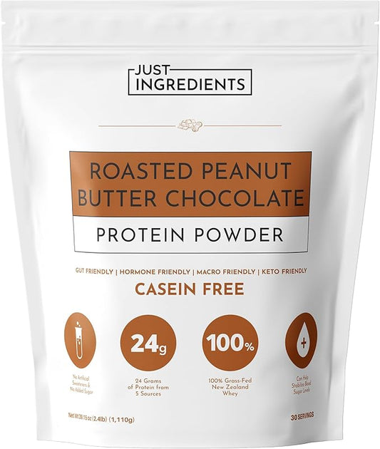 Roasted Peanut Butter Chocolate Protein Powder ??30-Serving Blend with 100% Grass-Fed Whey & Organic Plant Proteins ??Rich Cocoa & Roasted Peanut Flavor ??Supports Muscle Recovery & Energy*