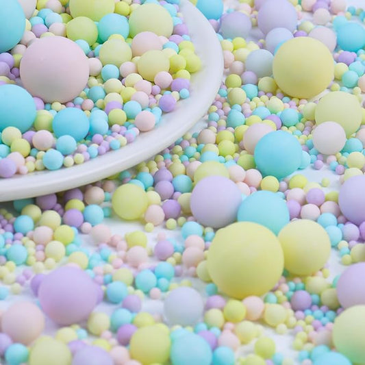 Pastel Sprinkles for Cake Decorating, Pearl Sugar in Mix Sizes 130g/4.6oz, Baking Cupcakes, Donuts, Macarons Baking Toppings, Wedding Celebration Birthday Party Supplies