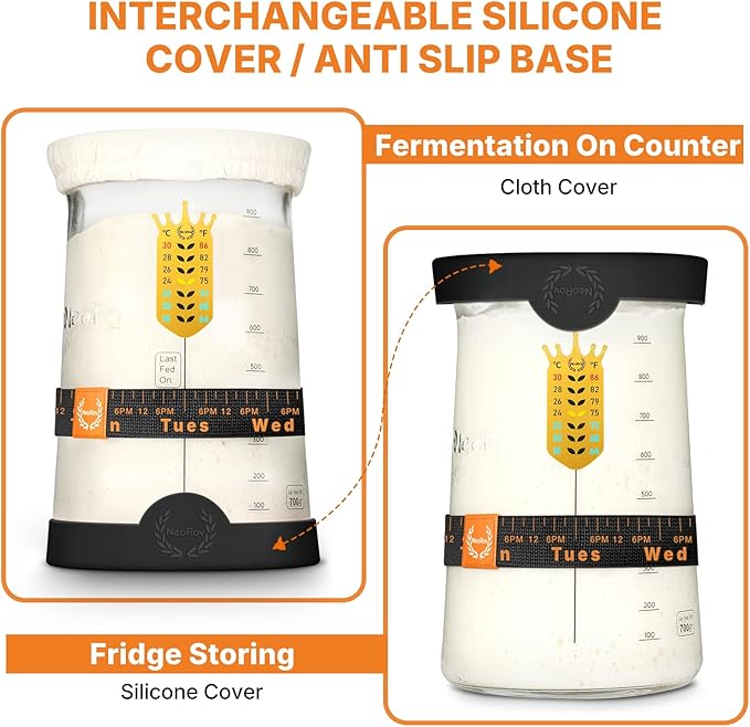 Pro Sourdough Starter Kit - 39 Oz Glass Sourdough Starter Jar (With Cloth Lid,Silicone Base,Scraper,Date Tracker,Temp Strip) - Sourdough Bread Baking Supplies For Sour Dough Bread Loaf (Black)