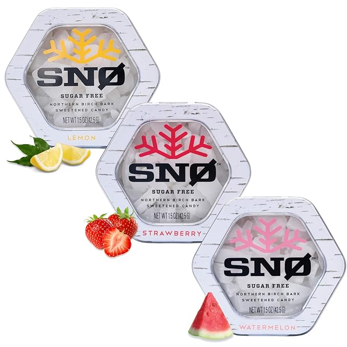 SNØ Fruity Assortment Xylitol Candy Chips (3-Pack) - SNØ 1.5oz Tin - Sugar-Free Candy | Pure Birch Xylitol | Low-Carb, Diabetic-Friendly | Vegan, Non-GMO, Gluten-Free Kosher, Keto-friendly