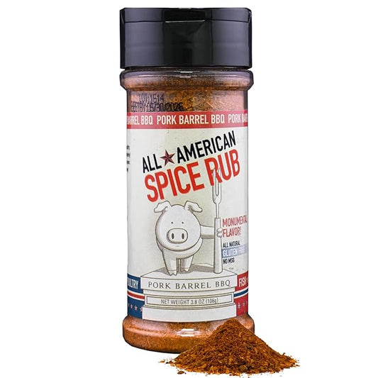 Pork Barrel BBQ All American Spice Rub, All Purpose BBQ Rub - Keto, No MSG, Zero Calorie, Gluten-Free and Sugar-Free, 3.8 oz