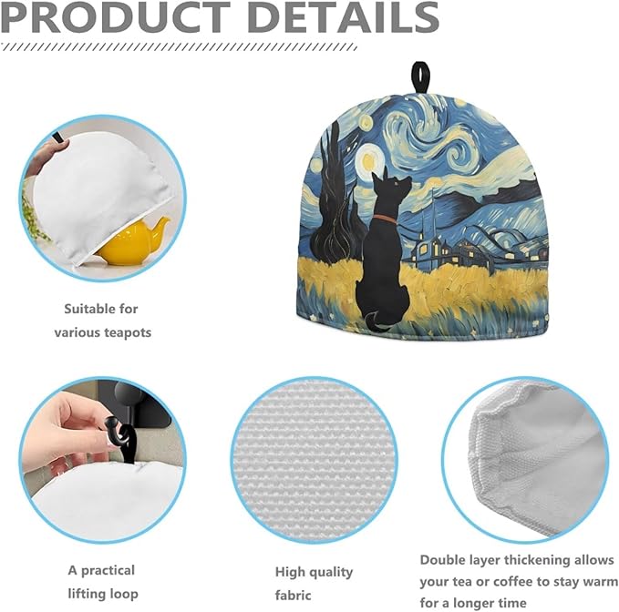 Tea Cozy for Teapot Novelty Dog Starry Night Tea Kettle Cover Tea Pot Kitchen Decorative Cover with Handle Dust Cover for Keeping Warm Can Hung and Folded 竊뉰lue竊?"<div>